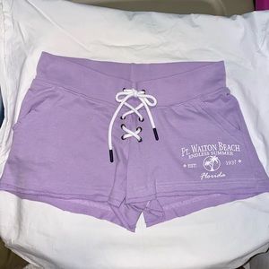 NWT SOUTHERN SPIRIT LAVENDER PURPLE FT WALTON BEACH RAW EDGE SHORTS LACE POCKETS